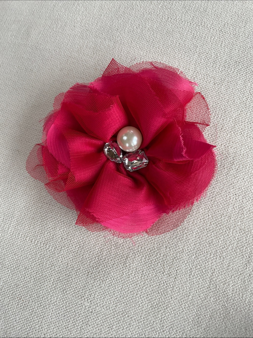 WHBM Fuchsia Fabric Flower Brooch with Pearl and Crystal Accent